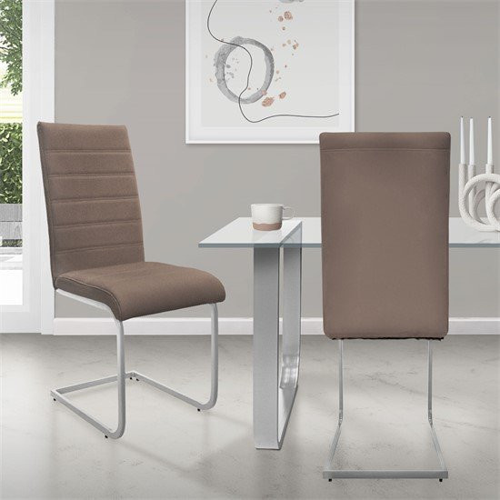 ML-Design Esszimmerstuhl Freischwinger 2er Set in Braun mit Kunstlederbezug und Metallgestell - Bild 1