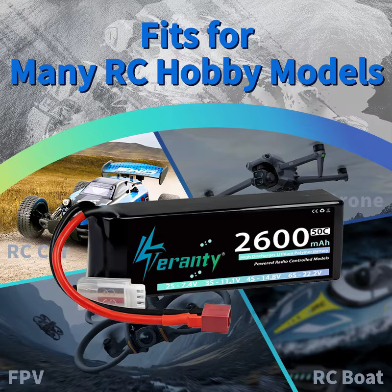 TERANTY LiPo-Akku 2S 7,4V 2600mAh 50C/100C mit T X60 Stecker für RC Modelle, Drohnen und Flugzeuge, Schwarz - Bild 2