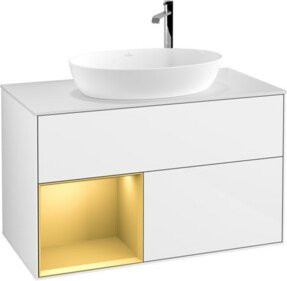 V&B Waschtischunterschrank Finion 100 mit Wandbeleuchtung in Weiß lackiert, B/T/H: 100 x 50,1 x 50,1 cm - Bild 1