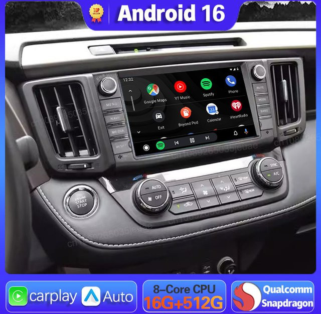 RSNAVI Android 16 Autoradio für Toyota RAV4 2013-2019 mit Carplay, GPS Navigation, DSP und 360 Kamera, Schwarz - Bild 1