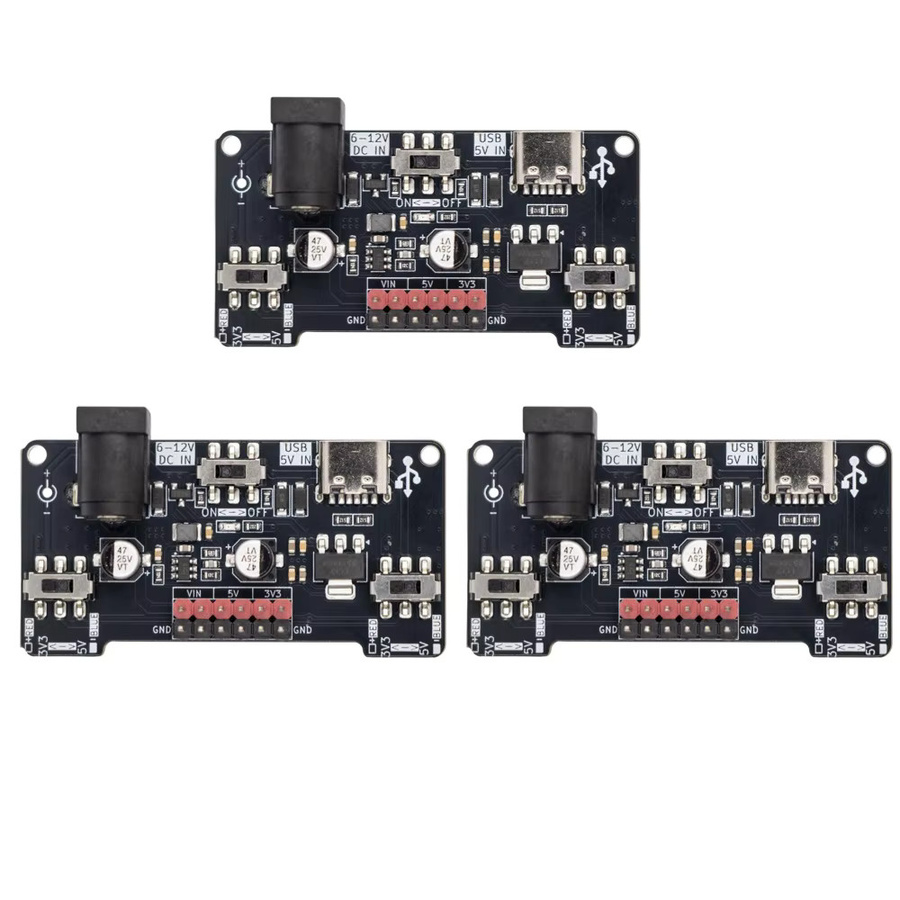 Emakefun Dual-Input-Breadboard-Stromversorgungsmodul in Schwarz mit 6-12 V DC, Typ-C-Schnittstelle und 2,1 x 5,5 mm Klinkenstecker sowie separat gesteuerten 3,3-V- und 5-V-Ausgangsreglern - Bild 3