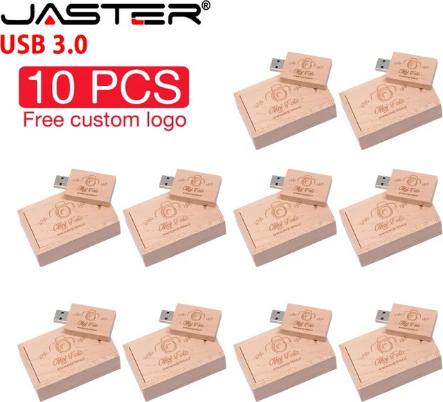 JASTER 10er Set Holz USB 3.0 Stick 128GB mit Box in Braun - Bild 1