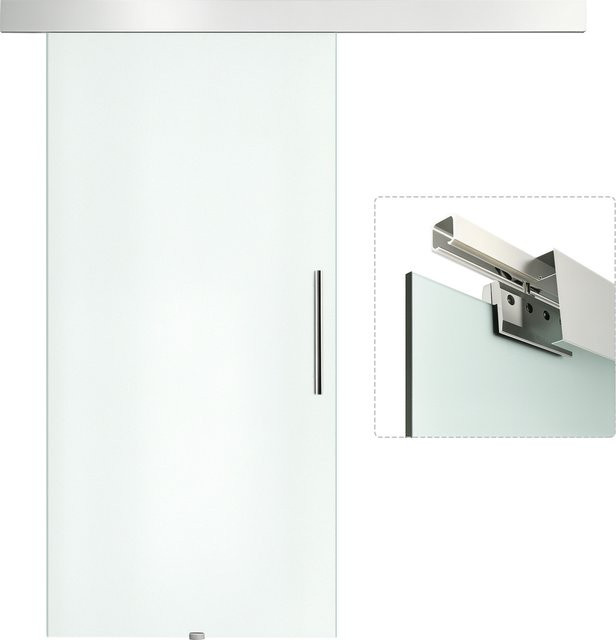 HOMCOM Glasschiebetür mit Griffstange, einseitig satiniert, weiß und transparent, Wandmontage, B: 102,5 cm, H: 205 cm - Bild 1