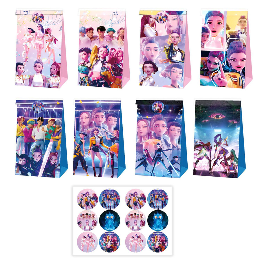 12 Stück K-Pop Dämonenjäger Cartoon Papiergeschenktaschen mit Henkeln in Multicolor für Süßigkeiten und kleine Geschenke - Bild 2