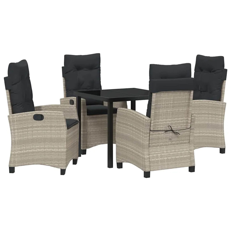 vidaXL 5-teiliges Garten-Esszimmer-Set aus Poly-Rattan und Stahl in Anthrazit mit Kissen und rechteckigem Tisch - Bild 2