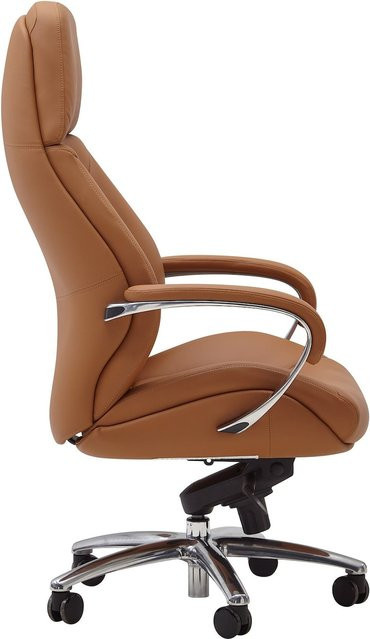 Ergonomischer FineBuy Chefsessel aus Echtleder in Caramel mit massiven Aluminium-Armlehnen und Drehsitzfunktion für bis zu 120 kg - Bild 1