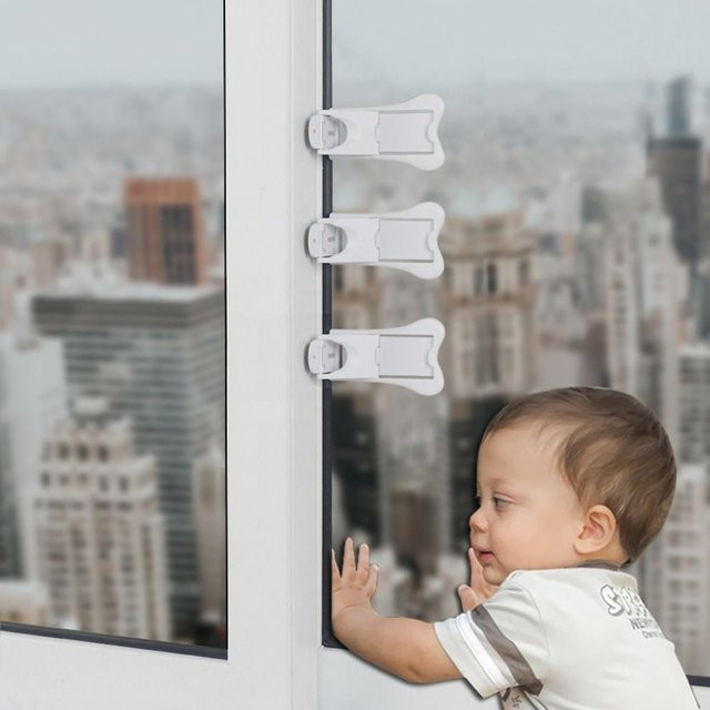 Sicherheitstürschloss und Fensterschloss für Babys und Kleinkinder aus ABS-Kunststoff in Weiß zum Schutz vor Einklemmen der Finger - Bild 1