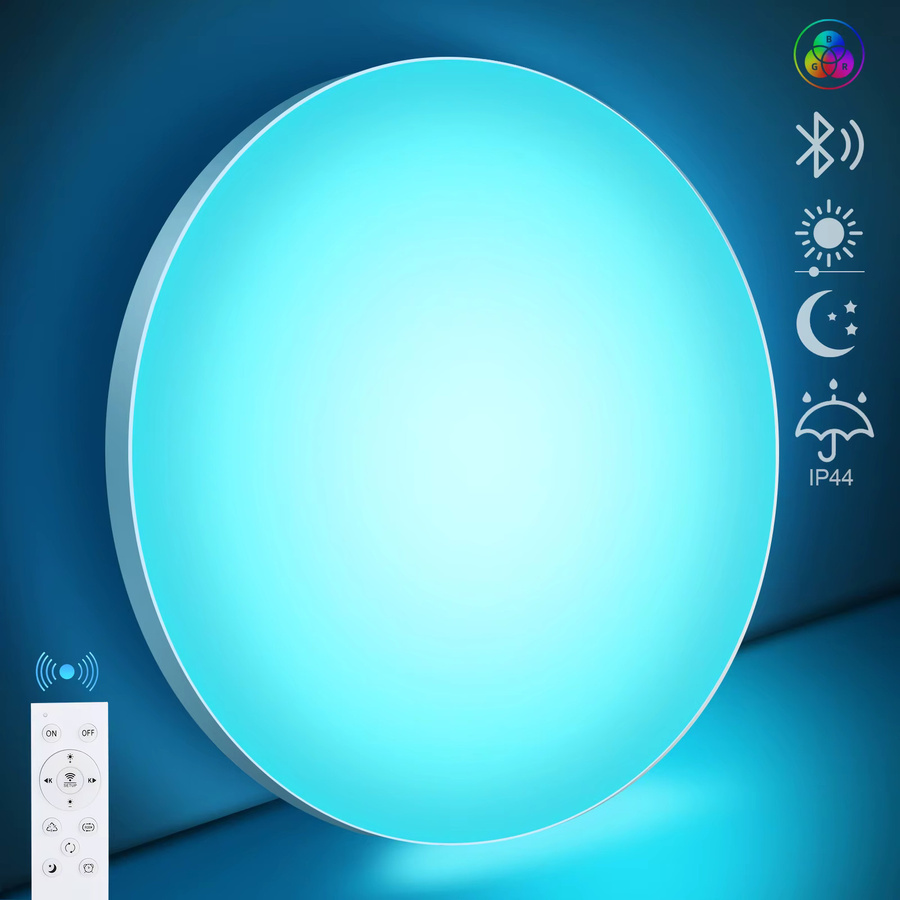 Oeegoo Smart LED-Deckenleuchte mit 24 W, dimmbar, RGB-Farbwechsel, Fernbedienung und App-Steuerung, weiß - Bild 3