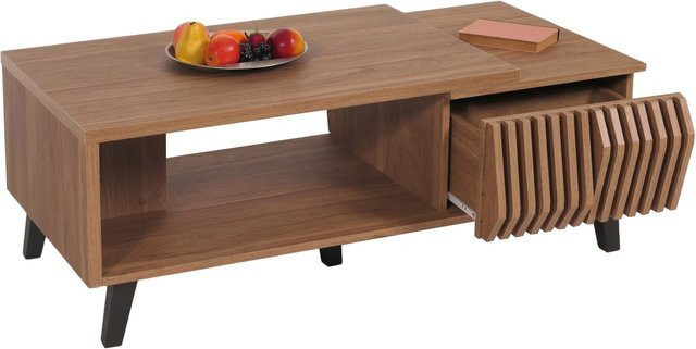 Couchtisch MCW-M45 in Braun mit 3D-Design Schubladen und Gitter-Design, B/T/H: 120 x 44 x 65 cm - Bild 1