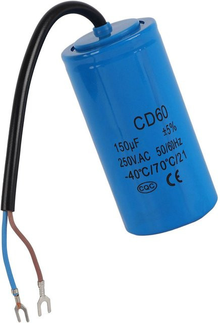 CD60 Betriebskondensator mit Kabel, 250V AC, 150uF, 50/60Hz für Motoren und Luftkompressoren, Weiß und Blau - Bild 1