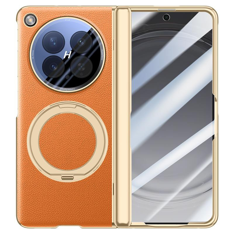 GKK Klapphülle aus Leder und PC für OPPO Find N6 mit Scharnier, magnetischem drehbarem Ringhalter und HD Sichtschutzglas - Bild 3