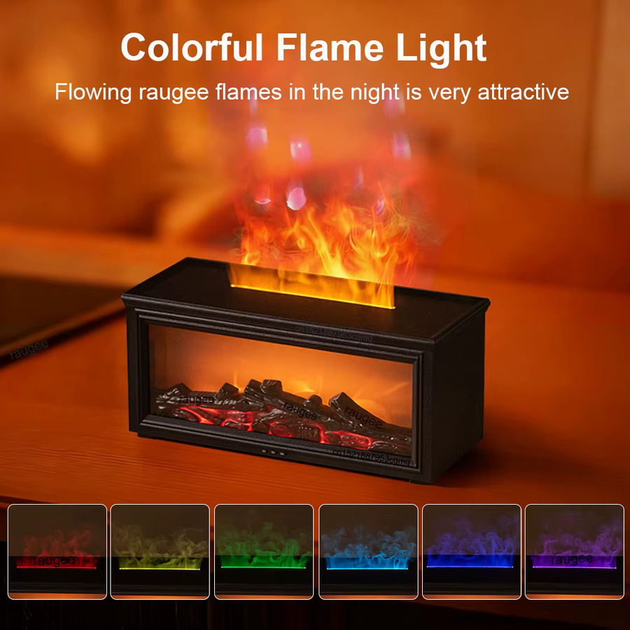 raugee Aroma Luftbefeuchter mit Flammen-Effekt, Ultraschall Diffusor für ätherische Öle, Schwarz, mit Fernbedienung und Duftfach - Bild 3