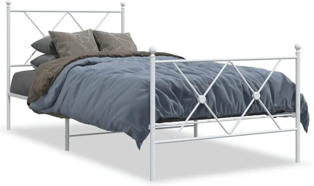 vidaXL Bettgestell aus Metall mit Kopf- und Fußteil in Weiß, B/T/H: 90 x 200 cm - Bild 1