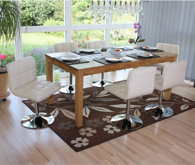 6er-Set MCW Esszimmerstühle Cadiz Drehstühle aus Kunstleder in Beige mit Chromgestell - Bild 1