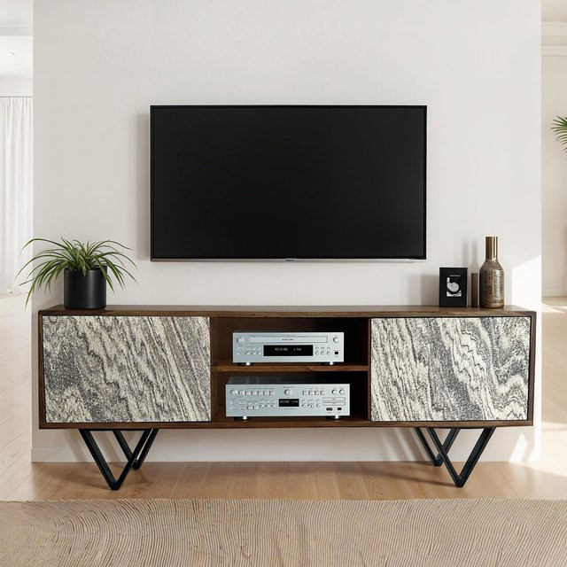 FineBuy Lowboard TV Schrank in 3D-Steinoptik aus Holz und Metall, modern, Braun, Breite: 150 cm - Bild 1