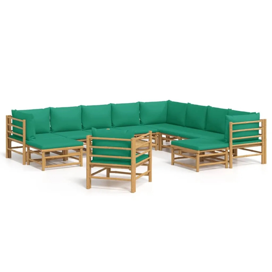 vidaXL 12-tlg Garten-Lounge-Set aus Bambus mit grünen Polsterkissen in L-Form - Bild 2