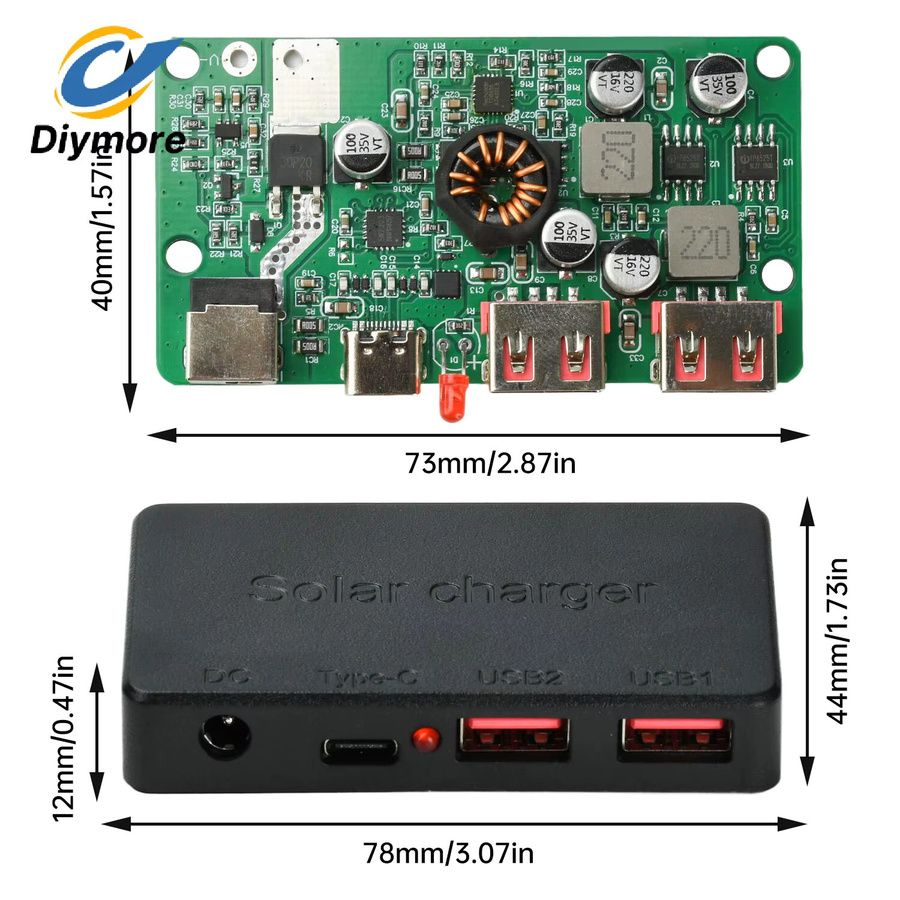 Diymore DIY Spannungsregler Anschlussbox mit QC3.0 Dual-USB und PD 100W Typ-C für Solarmodule - Bild 3