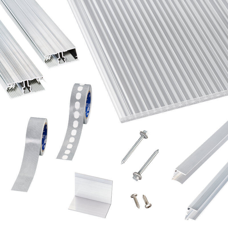 Scobalit Terrassendach-Set mit 16 mm Polycarbonat Stegplatten in Transparent und Alu Verlegeprofilen - Bild 1