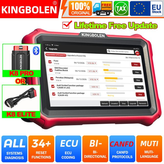 KINGBOLEN K8 PRO / K8 Elite Bidirektionales Vollsystem-Diagnosegerät mit 8-Zoll-OBD2-Scanner, 34 Reset-Funktionen, aktiven Tests und ECU-Funktion inklusive FCA AutoAuth - Bild 1