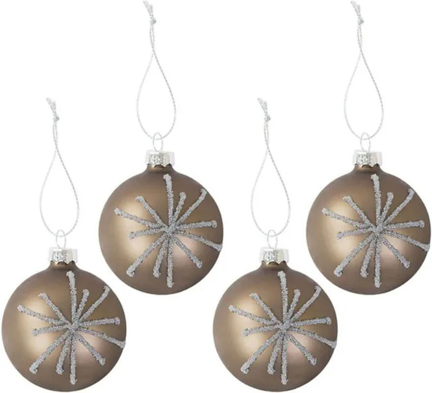 BURI Glas-Christbaumkugeln Perla 4er-Set in Grau, Gelb und Braun, geometrischer Weihnachtsbaumschmuck, rund, Durchmesser: 6 cm - Bild 1