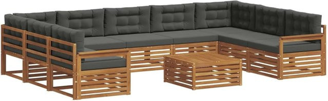 vidaXL Sofagarnitur aus Massivholz Akazie in U-Form, 10-teiliges Set mit Polstern in Natur und Anthrazit - Bild 1