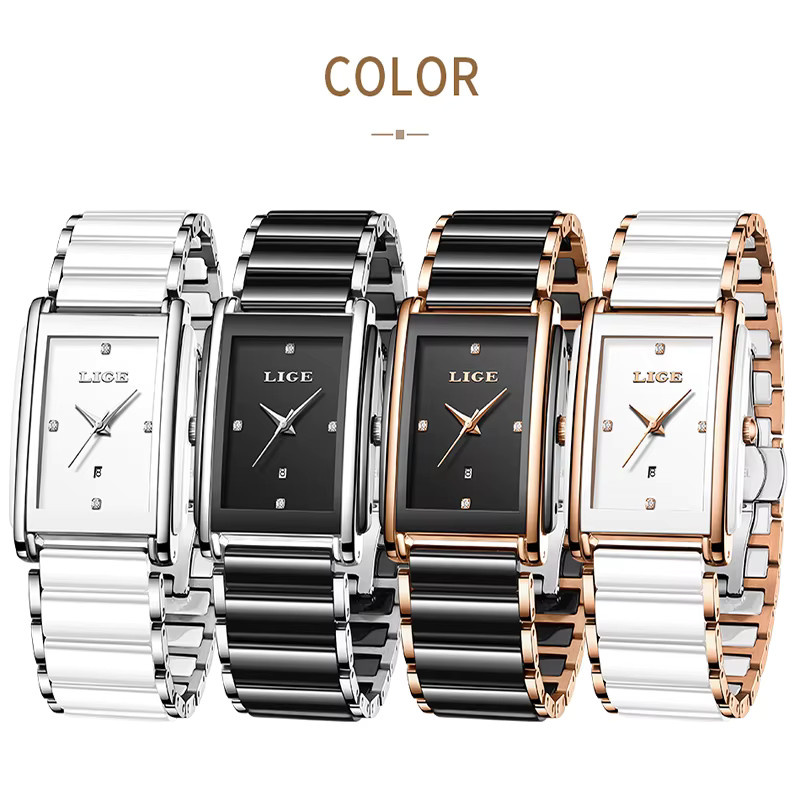 LIGE Armbanduhr Quarz, Keramik, Schwarz, Rechteckig, Damen - Bild 4