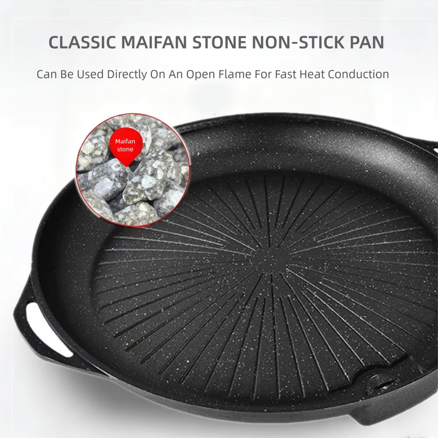 KOSUN Koreanische Grillpfanne aus Aluminiumguss, antihaftbeschichtet, Schwarz, für Gas- und Induktionsherd geeignet - Bild 3