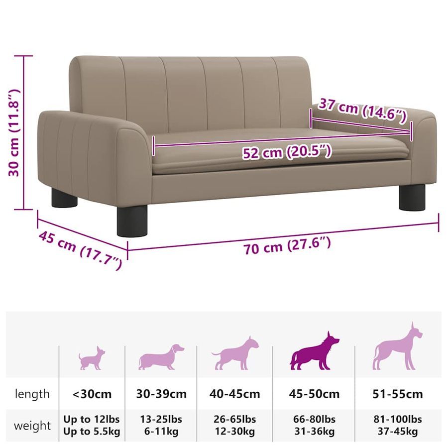 vidaXL Hundebett Sofa aus Kunstleder in Braun, B/T/H: 70 x 45 x 30 cm - Bild 4