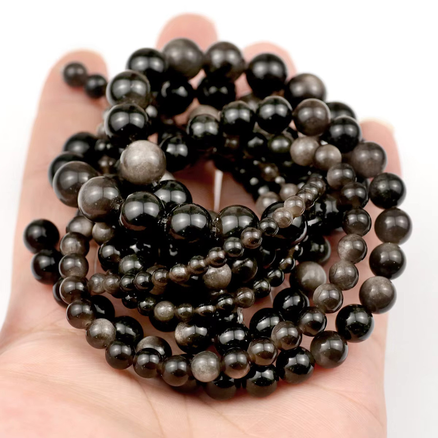 JHNBY Perlen Obsidian, Silber, 4-10 mm, Unisex - Bild 5
