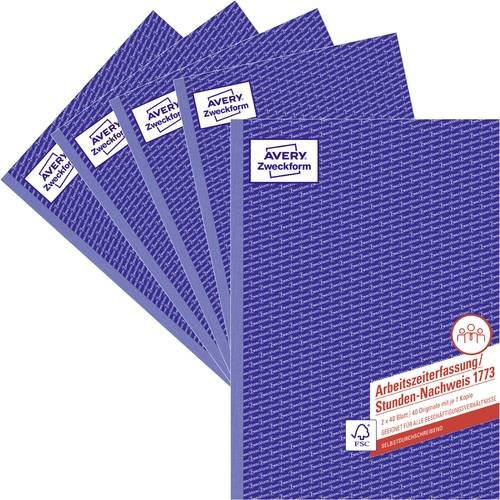 Avery Zweckform Stundennachweis Formular 1773-5, 5 Bücher mit je 2 x 40 Blatt, DIN A4, weiß/gelb/blau, FSC-zertifiziertes Papier - Bild 1