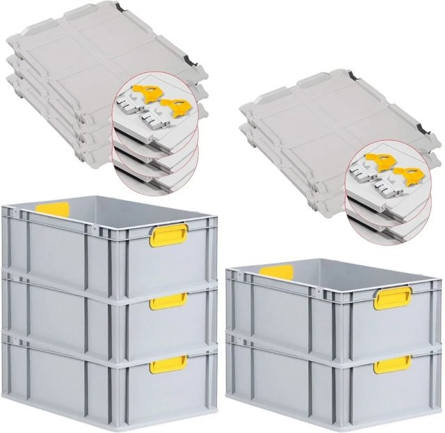 PROREGAL Spar Set 5x Eurobox Nextgen Color mit Scharnierdeckel und Schiebeschnappverschlüssen in Gelb, H x B x T: 22 x 40 x 60 cm - Bild 1