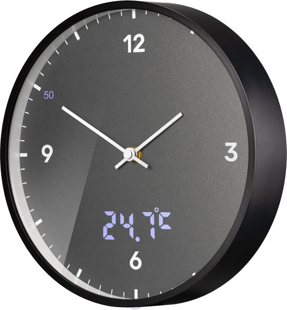 Bresser MyTime Wanduhr mit LED-Sekunden- und Temperaturanzeige, Funkgesteuert, Anthrazit, Durchmesser: 24 cm - Bild 1