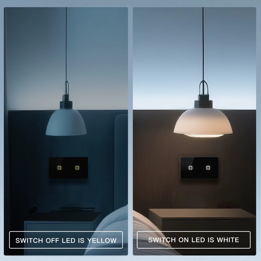 BSEED E-Serie WLAN Touch-Wandschalter mit schwarzem Glaspanel, Tuya Smart Life und Alexa App-Steuerung, 10A, Gelbe Hintergrundbeleuchtung - Bild 3