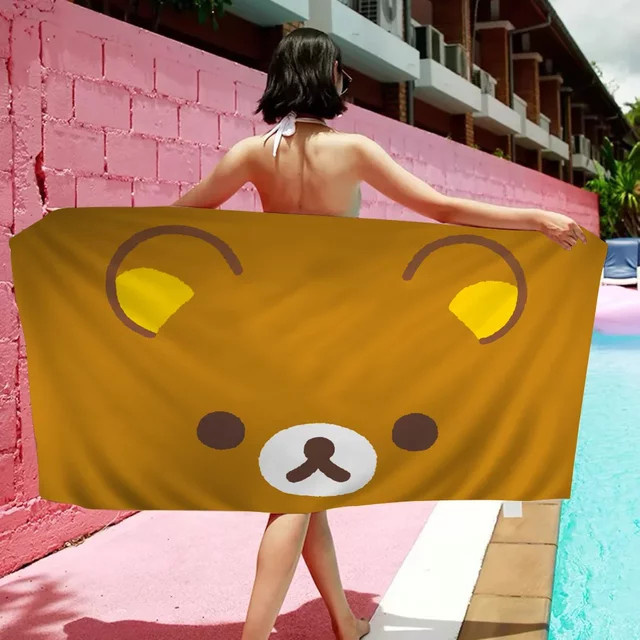Rilakkuma Bär Badetuch aus Mikrofaser für Kinder, weich und wasserabsorbierend, Cartoon Strandtuch - Bild 1