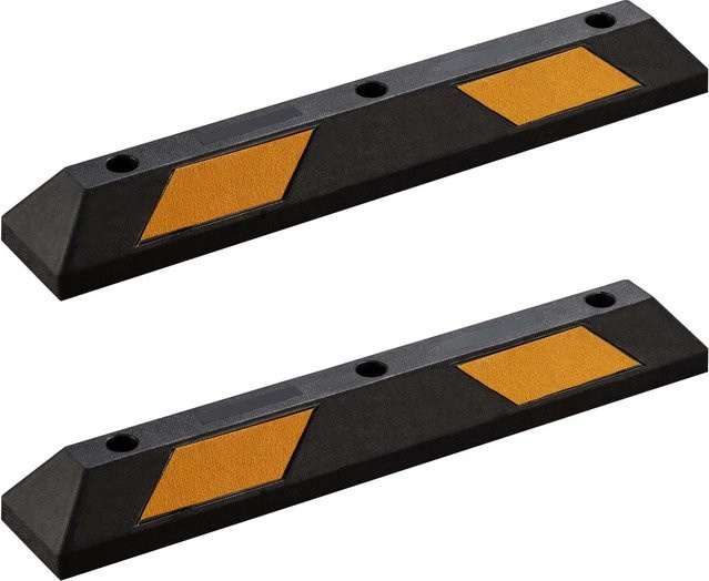 Wiltec Radstopper Set aus Gummi in Schwarz-Gelb, 2er Pack Anfahrschutz für die Garage, B/H/T: 90 x 15 x 10 cm - Bild 1