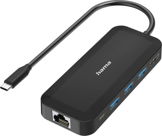 Hama Classic Line USB-C-Hub Multiport in Schwarz mit 6 Ports inklusive 3x USB-A, USB-C, HDMI und LAN/Ethernet - Bild 1