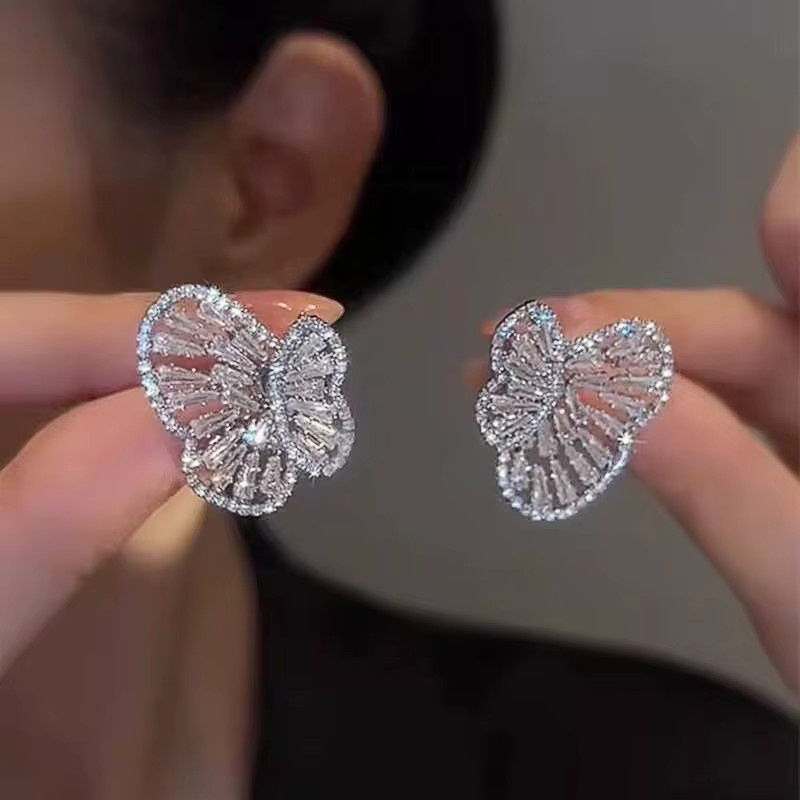Huitan Ohrstecker Schmetterlingsförmig, Silber, Zirkonia, Damen - Bild 2
