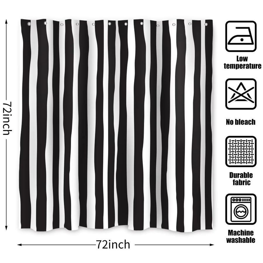 VIKAMA Duschvorhang mit schwarz-weißem Streifenmuster, wasserdichter Polyester-Duschvorhang in modernem Design, B/H: 180 x 180 cm - Bild 2