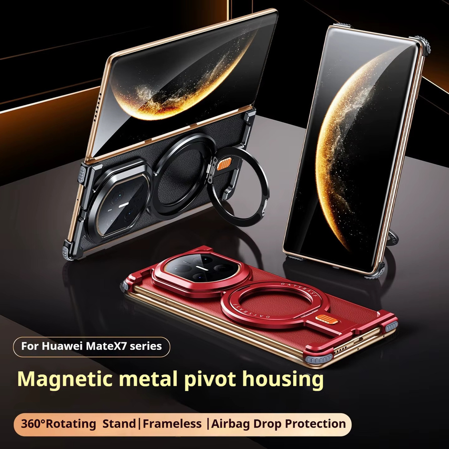 Eary Rahmenlose Metall-Handyhülle für Huawei Mate X7 mit magnetischem 360 Grad drehbarem Ständer in Rot - Bild 5