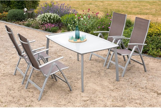 Merxx Gartenmöbelset Carrara aus Aluminium und Textil in Silber und Beige mit Sicherheitsglas für Garten, Balkon oder Terrasse - Bild 1