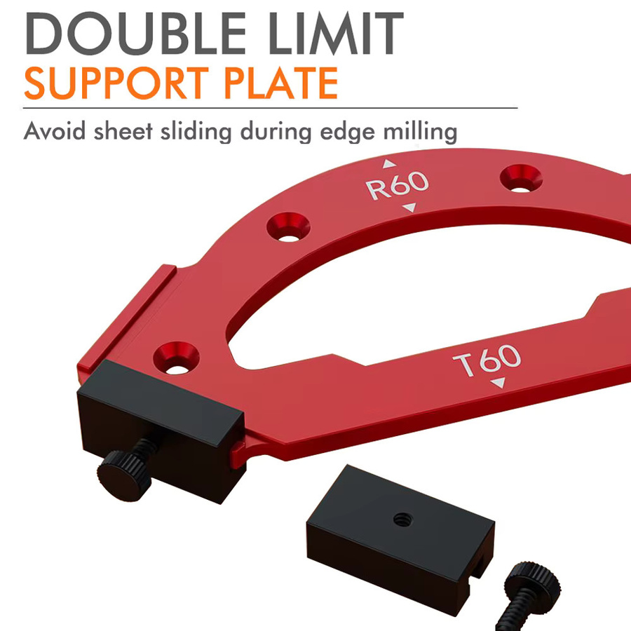 QDS Radius Jig RT10-RT60 Holzbearbeitungs-Fräsvorlage zur Bogenwinkel-Positionierung in Rot - Bild 5