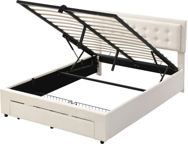 okwish Polsterbett mit 2 Schubladen in Beige aus Samt, B/T: 140 x 190 cm - Bild 1