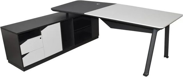 Jet-Line Chef Schreibtisch Carolina mit linksseitigem Sideboard in Weiß-Anthrazit B/T/H: 220 x 180 x 75 cm - Bild 1
