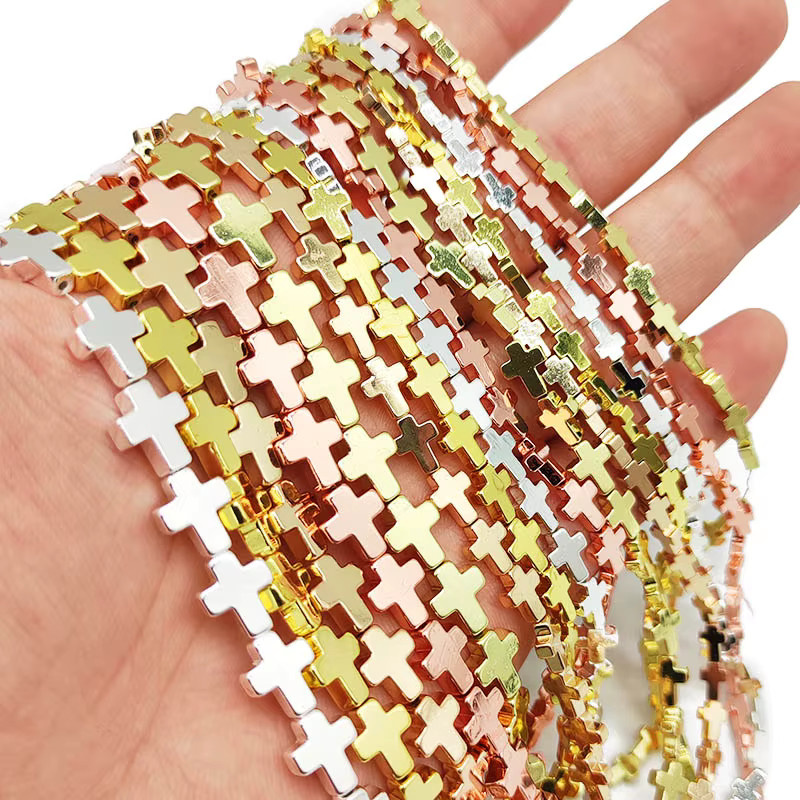 JHNBY Perlen Kreuz Hämatit, Roségold, Unisex - Bild 2