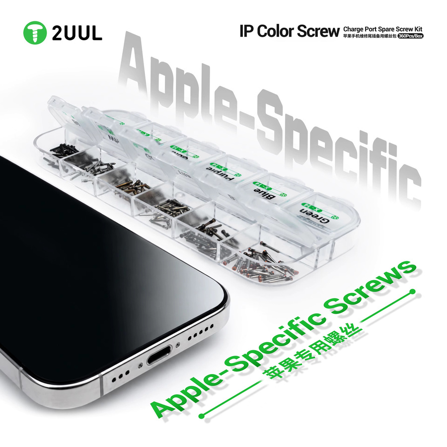 2UUL SC13 Ersatzschrauben-Set für iPhone Ladeanschluss-Reparatur, 360 Stück, Mehrfarbig - Bild 2