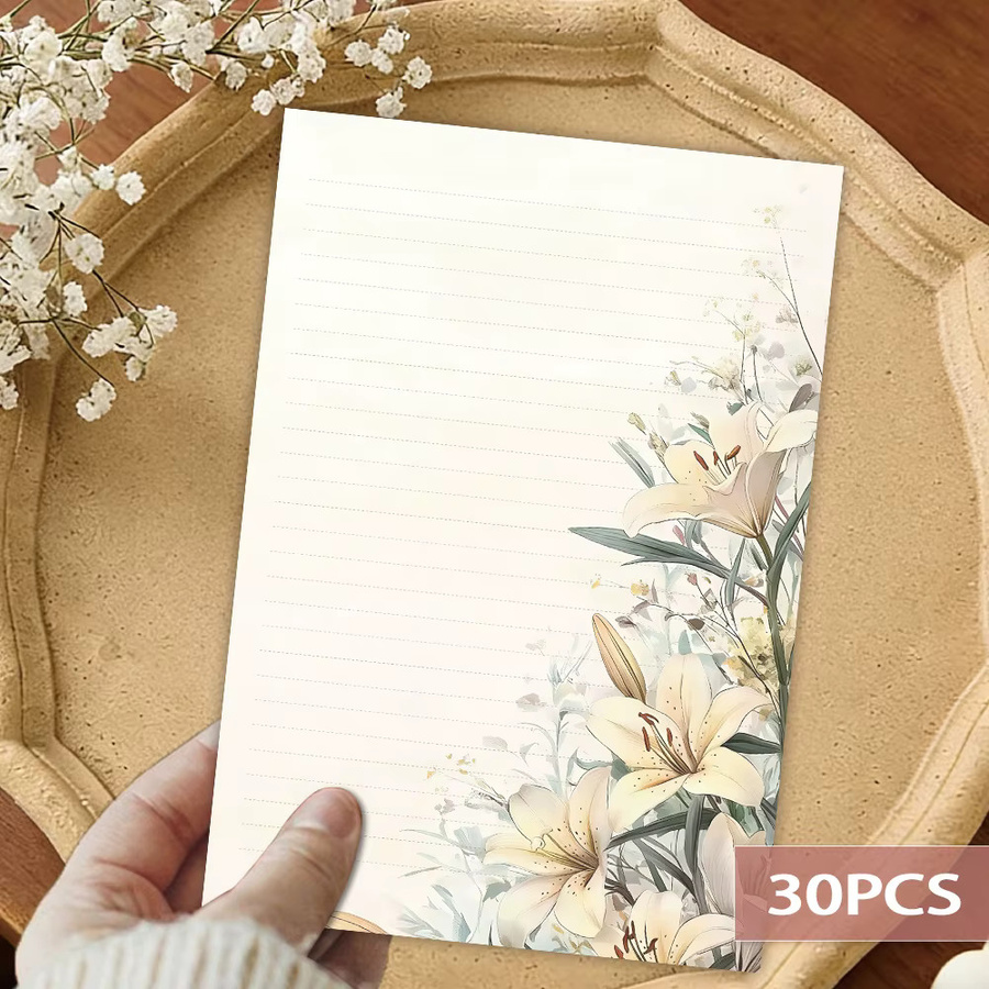 Liniertes B5-Schreibpapier mit elegantem Lilien-Design in Weiß, 30 Blatt - Bild 3