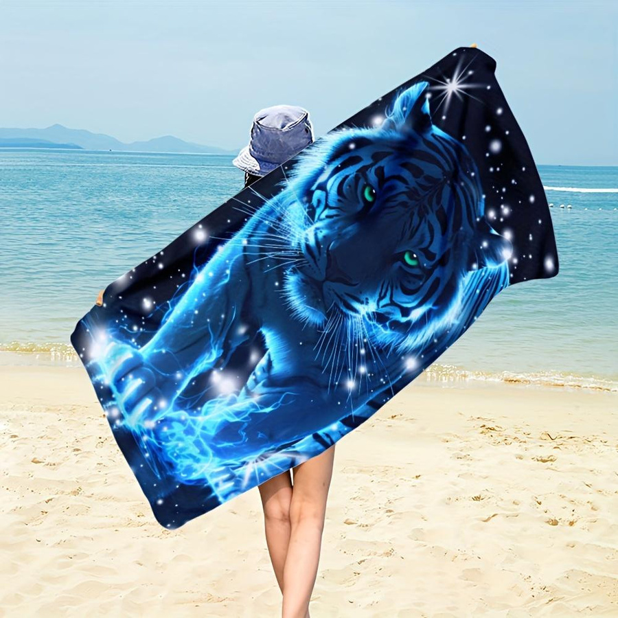 Strandtuch mit Tiger Muster aus Mikrofaser, schnelltrocknend und sandabweisend, B: 40 cm, H: 60 cm - Bild 3