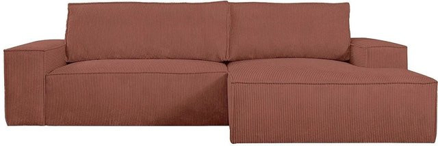 Vente-unique Schlafsofa Amelia in L-Form mit Cord-Bezug, Rosa, Breite: 267 cm - Bild 1