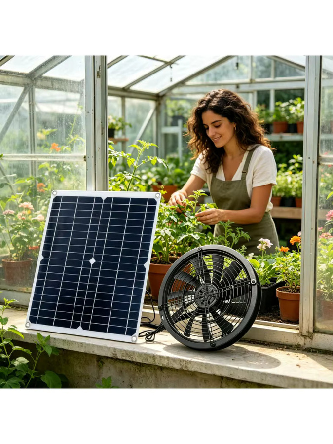 EESBAO Solar-Abluftventilator-Set in Schwarz, 6 Zoll, wetterfester automatischer Lüfter für Gewächshaus, Hundehütte, Wohnmobil und Hühnerstall - Bild 7