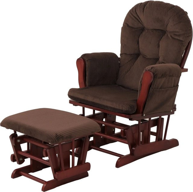 MCW Relaxsessel C76 Schaukelstuhl mit Hocker aus Cord in Braun mit dunklem Holzgestell - Bild 2